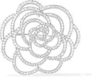 Sparkling Crystal Cut Rose Flower Pave Crystal Camellia Boutonniere Pin Brooch Corsage Blooming Heart Shaped Floral Jewelry for Women
