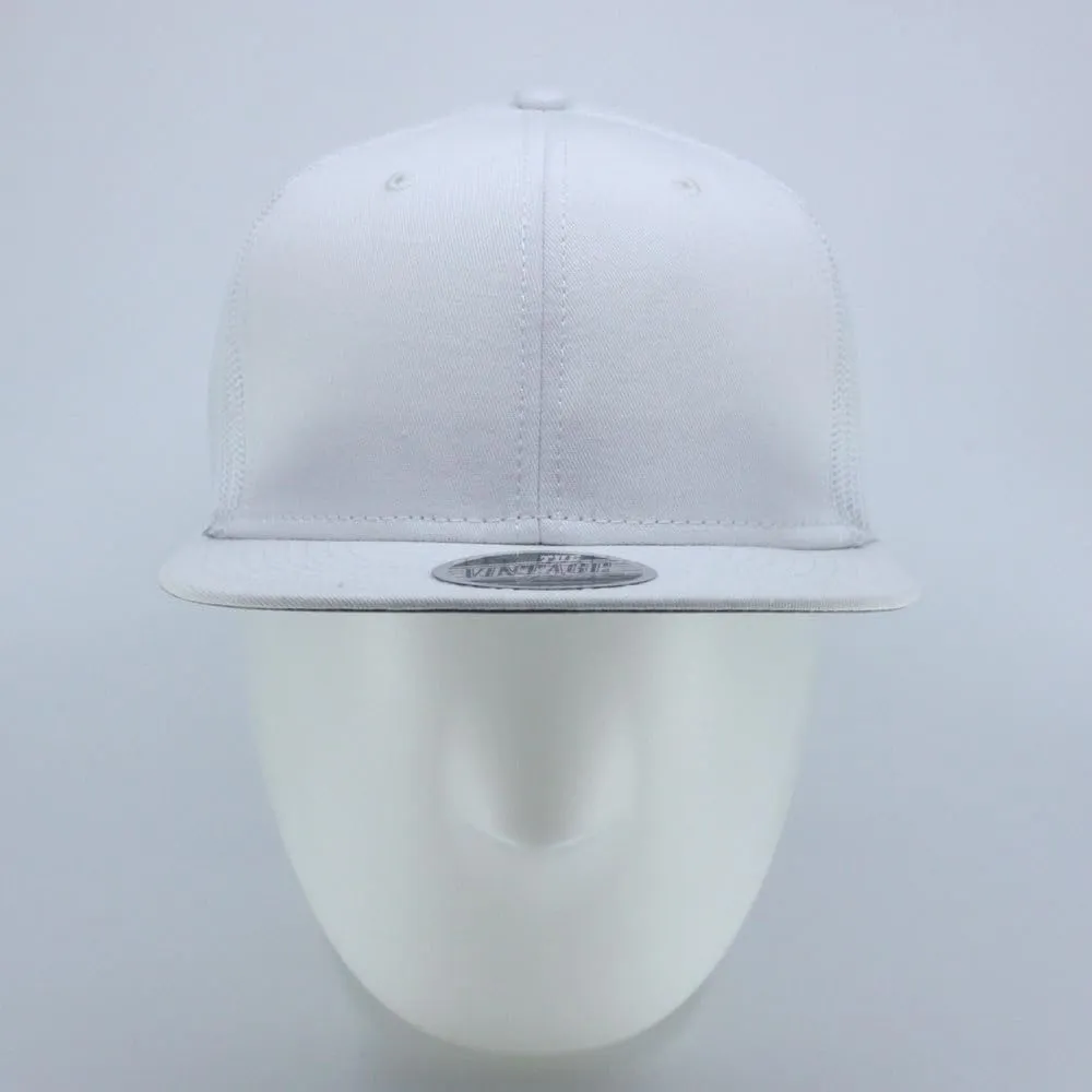 The Vintage Year Plain Cotton Twill Flat Brim Mesh Adjustable Snapback Trucker Baseball Cap