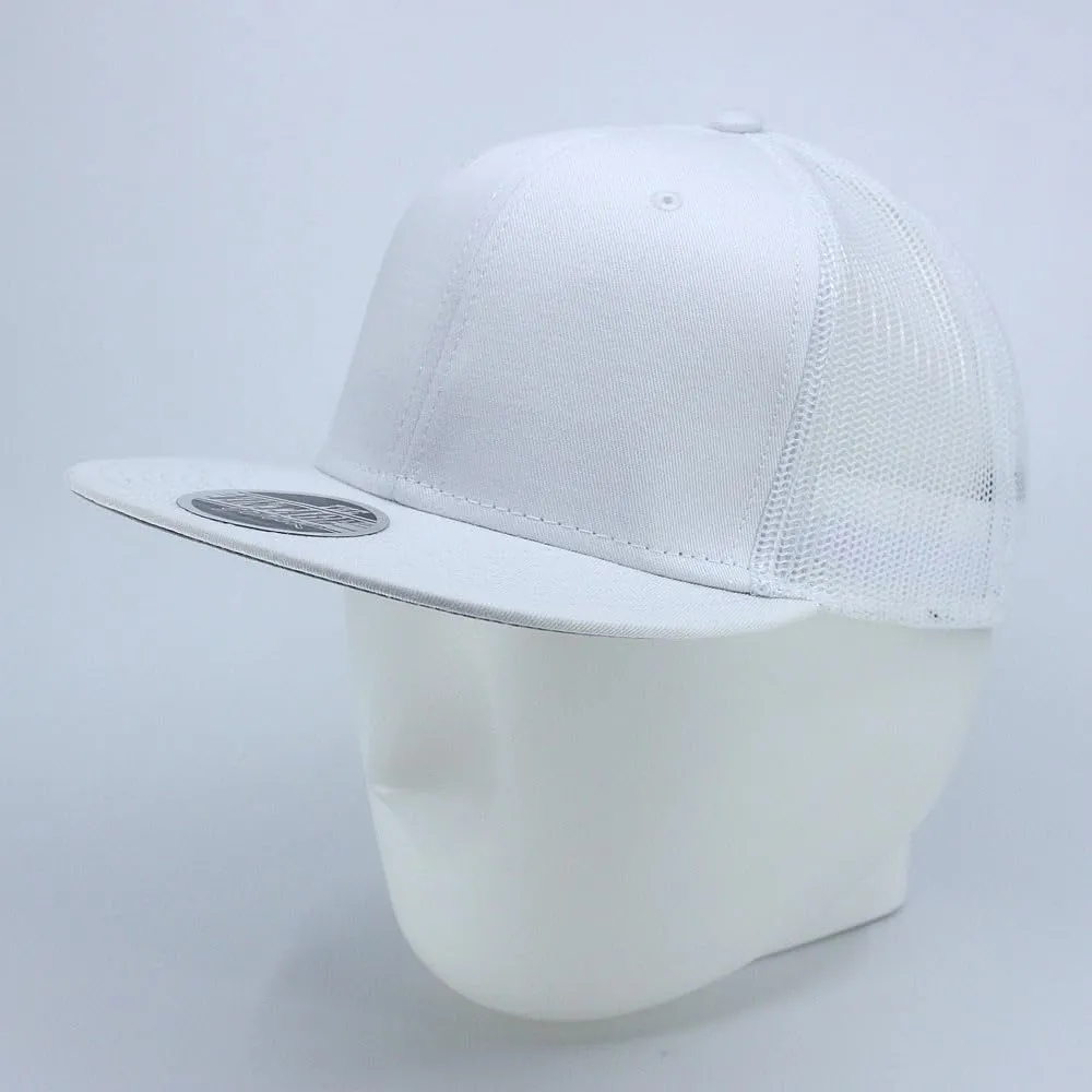 The Vintage Year Plain Cotton Twill Flat Brim Mesh Adjustable Snapback Trucker Baseball Cap