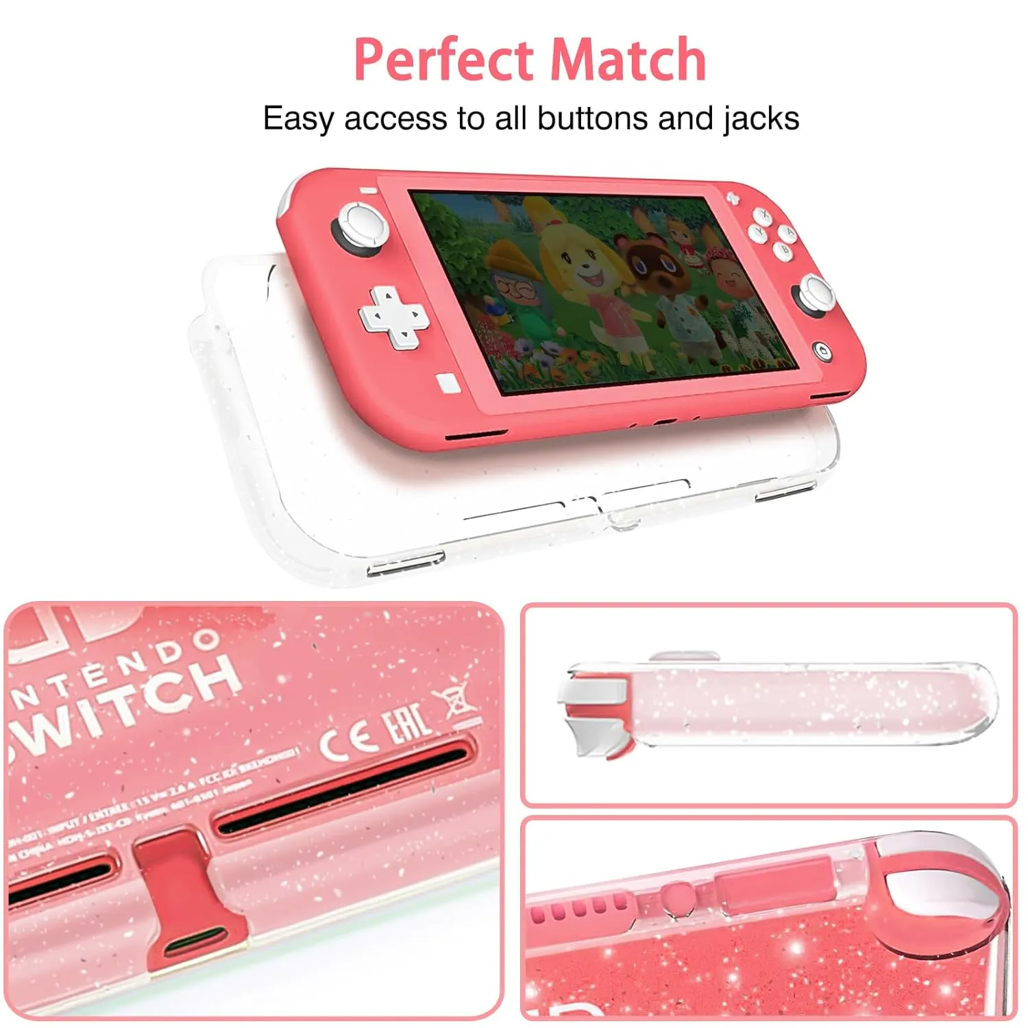 TIKOdirect Carrying Case for Nintendo Switch lite,Shockproof Portable Travel Bag with Large Storage, Glitter Galaxy cover, Screen Protectors, Cute Cat Claw Thumb Grips Caps, Coral