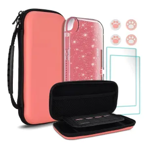 TIKOdirect Carrying Case for Nintendo Switch lite,Shockproof Portable Travel Bag with Large Storage, Glitter Galaxy cover, Screen Protectors, Cute Cat Claw Thumb Grips Caps, Coral