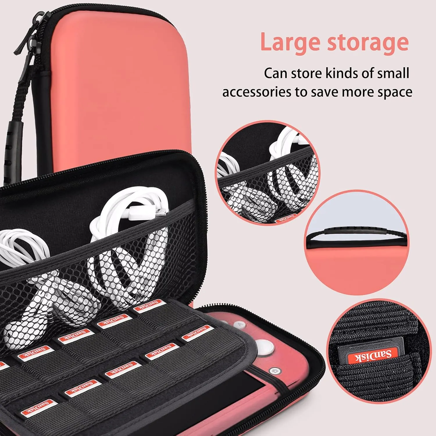 TIKOdirect Carrying Case for Nintendo Switch lite,Shockproof Portable Travel Bag with Large Storage, Glitter Galaxy cover, Screen Protectors, Cute Cat Claw Thumb Grips Caps, Coral