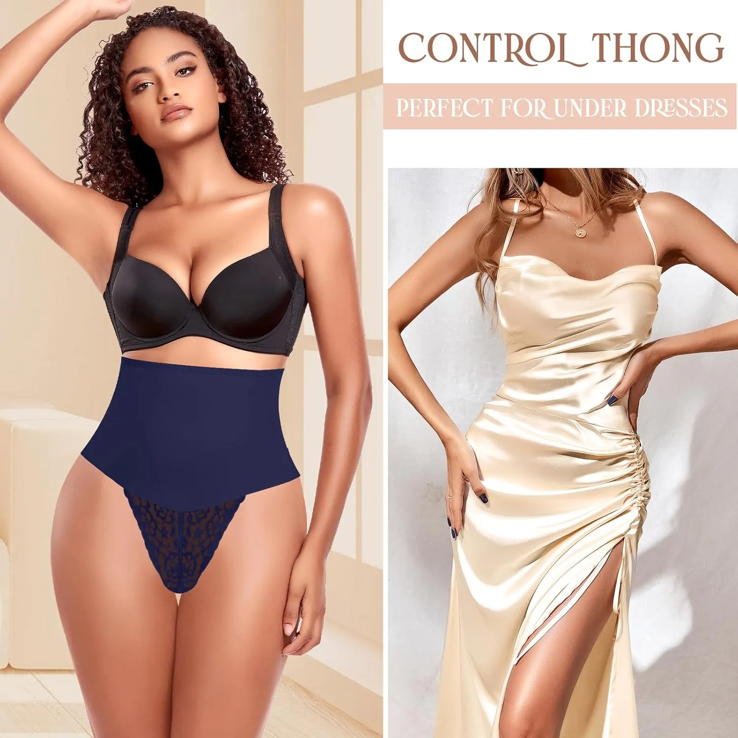 Tummy Control Thong Shapewear for Women High Waist Body Shaper Panties Girdle Lace Shaping Underwear