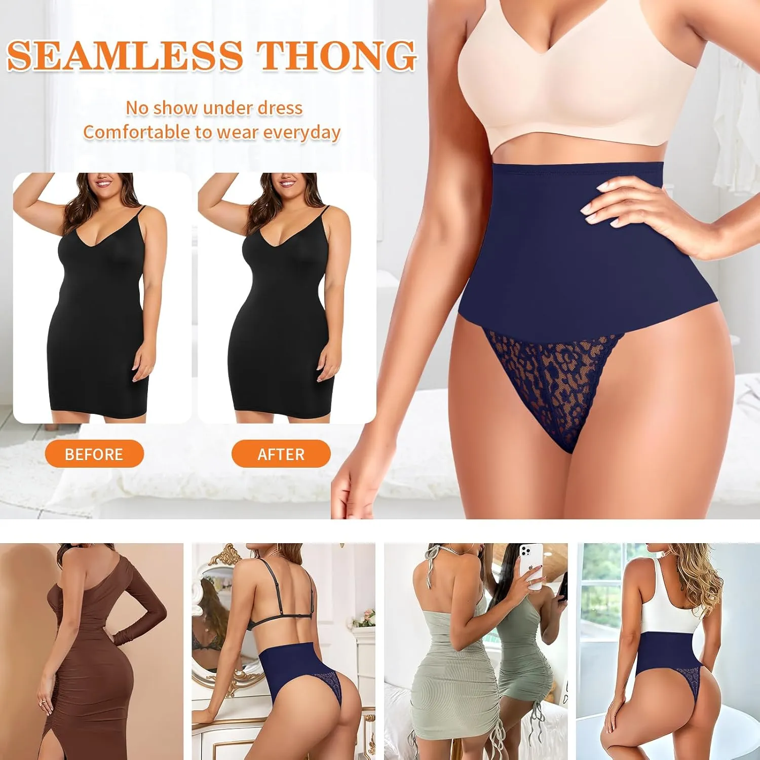 Tummy Control Thong Shapewear for Women High Waist Body Shaper Panties Girdle Lace Shaping Underwear