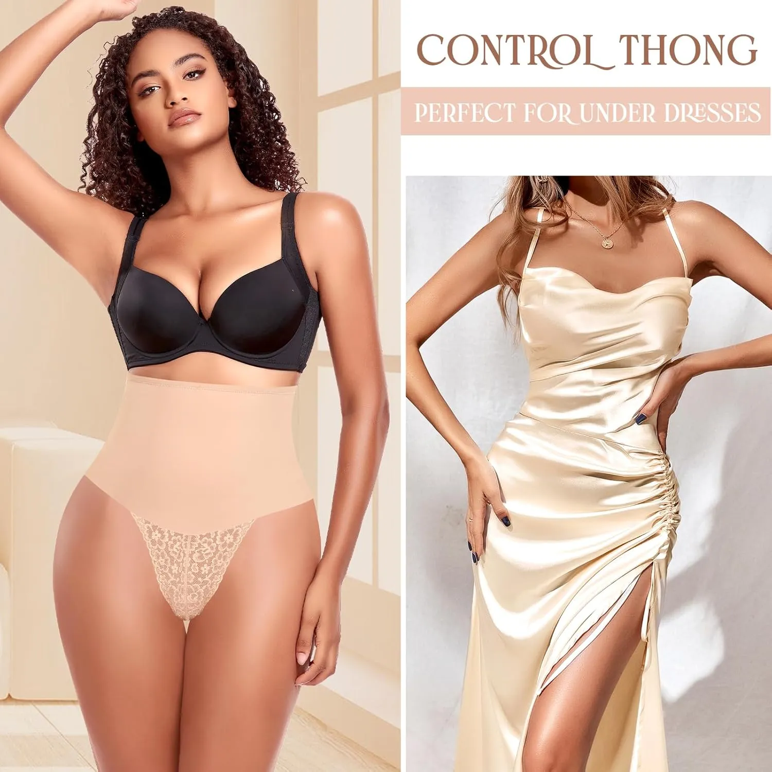 Tummy Control Thong Shapewear for Women High Waist Body Shaper Panties Girdle Lace Shaping Underwear