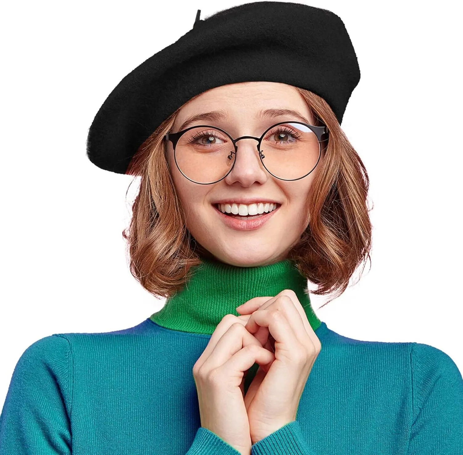 UTOWO Women French Beret Men Classic Stretchable Solid Beanie with Fake Mustaches for Halloween-Mime Cosplay Accessory