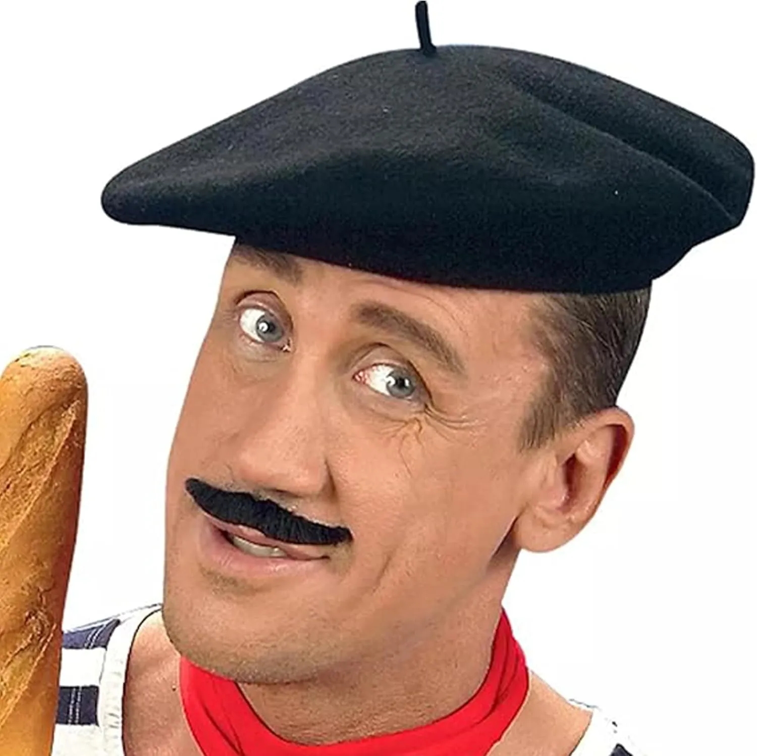 UTOWO Women French Beret Men Classic Stretchable Solid Beanie with Fake Mustaches for Halloween-Mime Cosplay Accessory
