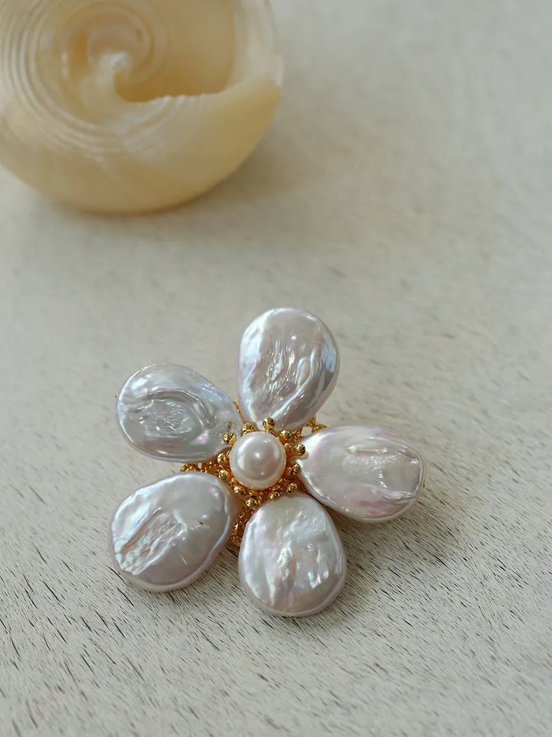 Vintage Freshwater Baroque Pearl Flower Brooch