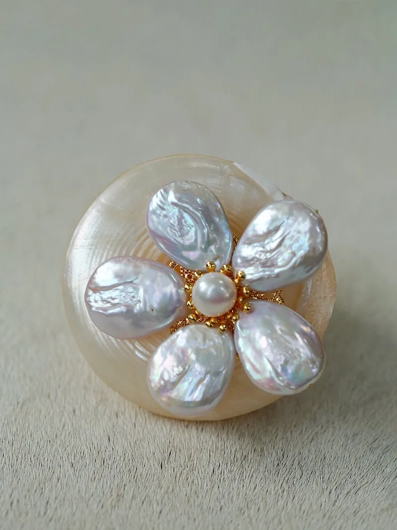 Vintage Freshwater Baroque Pearl Flower Brooch