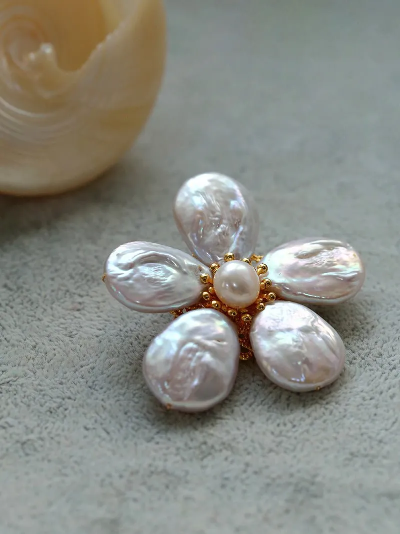 Vintage Freshwater Baroque Pearl Flower Brooch