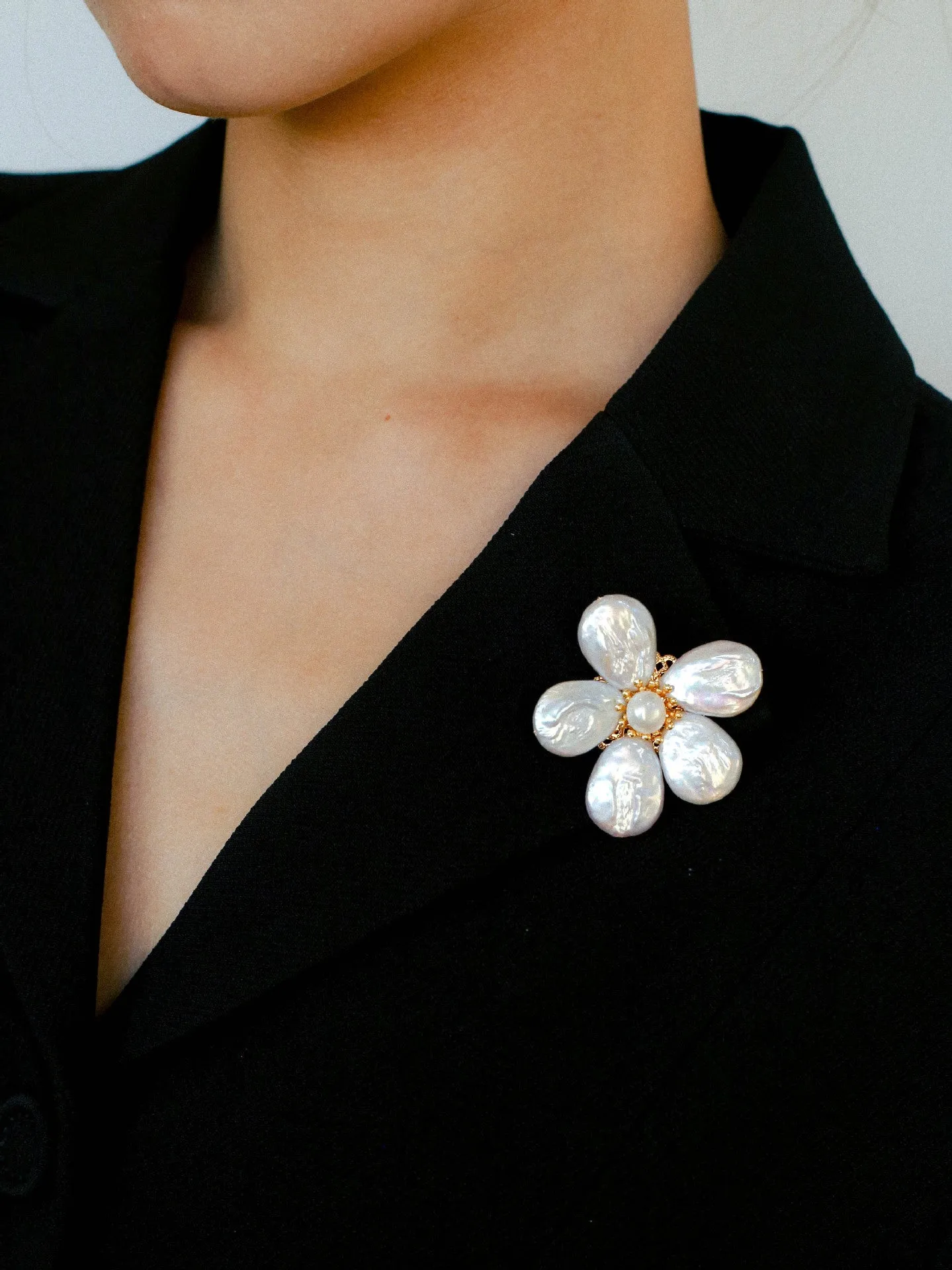 Vintage Freshwater Baroque Pearl Flower Brooch