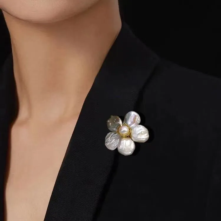 Vintage Freshwater Baroque Pearl Flower Brooch