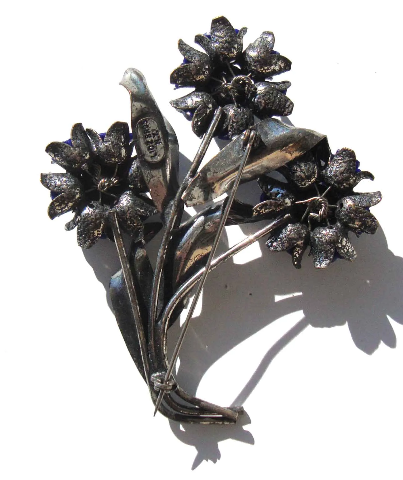 Vintage Lidz Brothers Flower Brooch Blue Floral Bouquet Pin