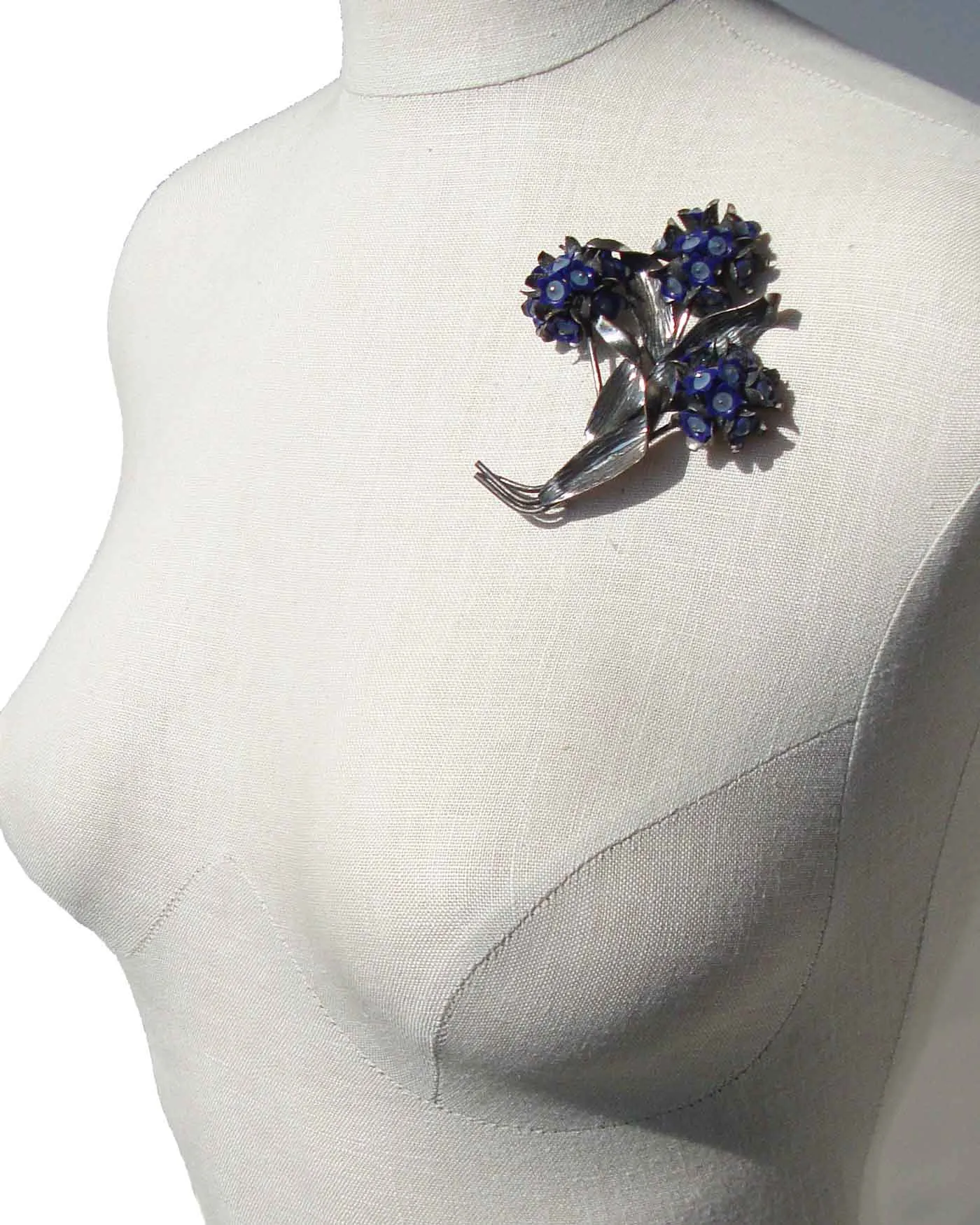 Vintage Lidz Brothers Flower Brooch Blue Floral Bouquet Pin