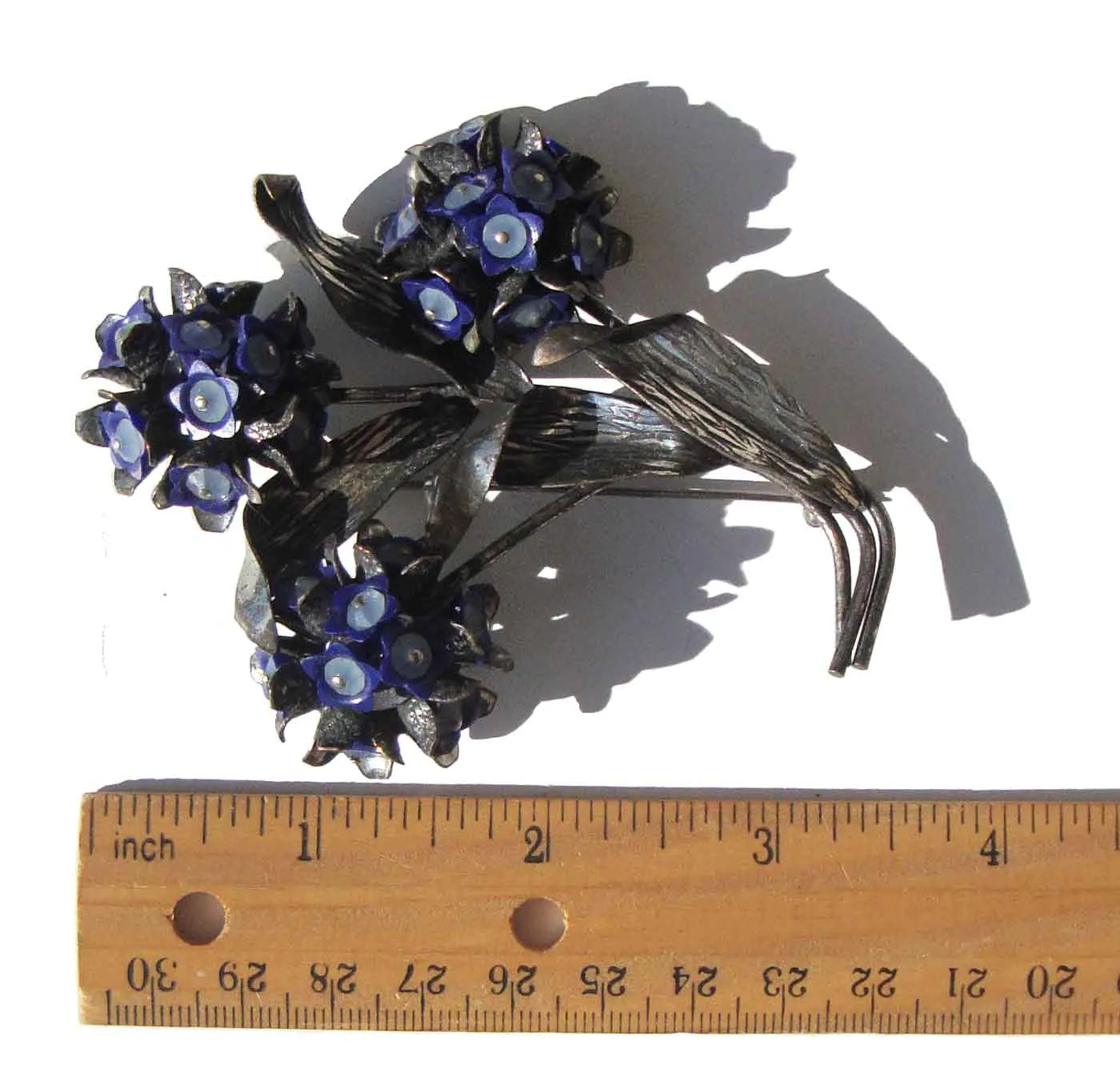 Vintage Lidz Brothers Flower Brooch Blue Floral Bouquet Pin