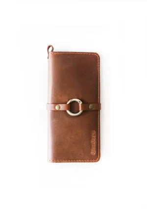 Women's Bifold Coffee Brown Leather Wallet - N01 - Ring Closure