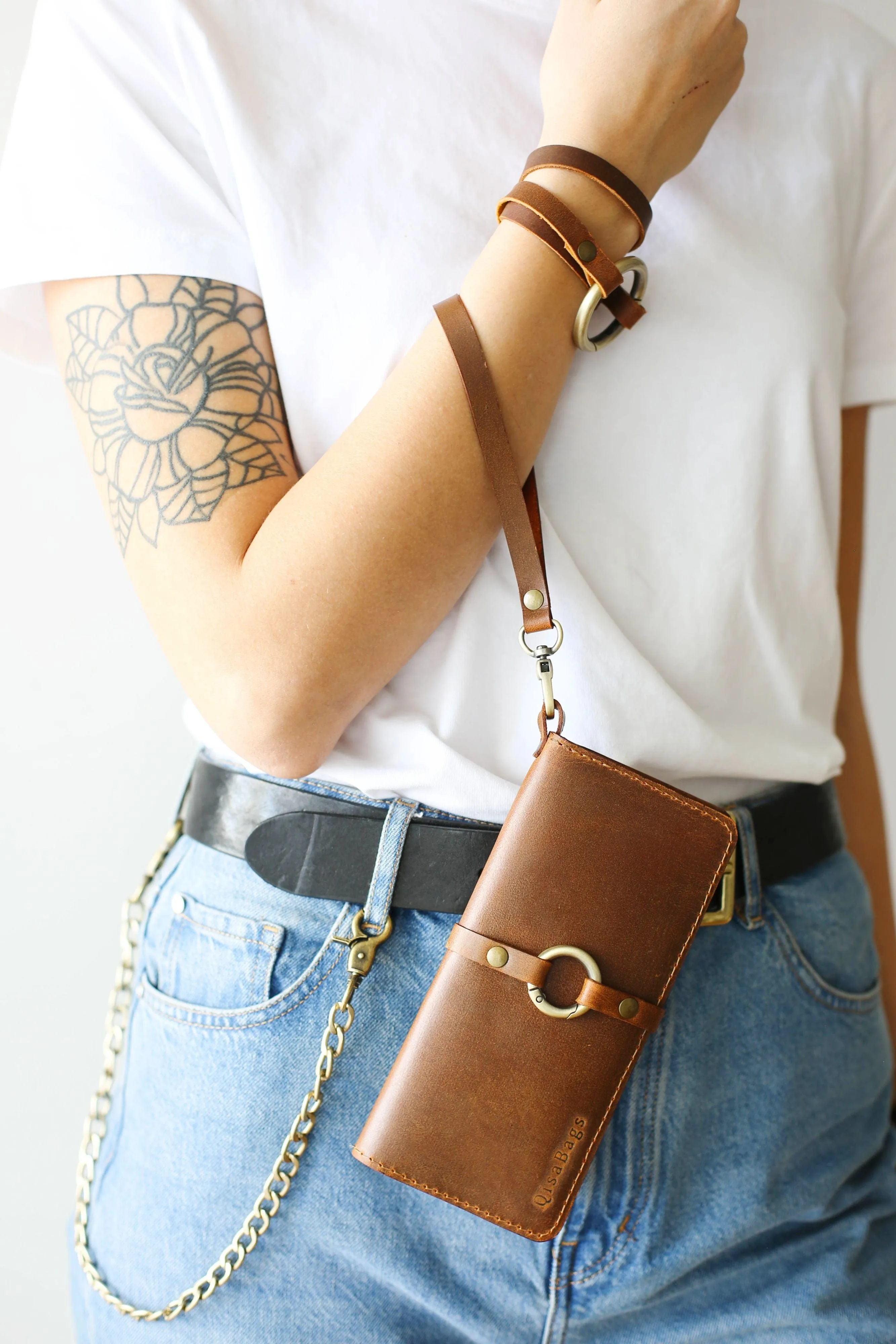 Women's Bifold Coffee Brown Leather Wallet - N01 - Ring Closure