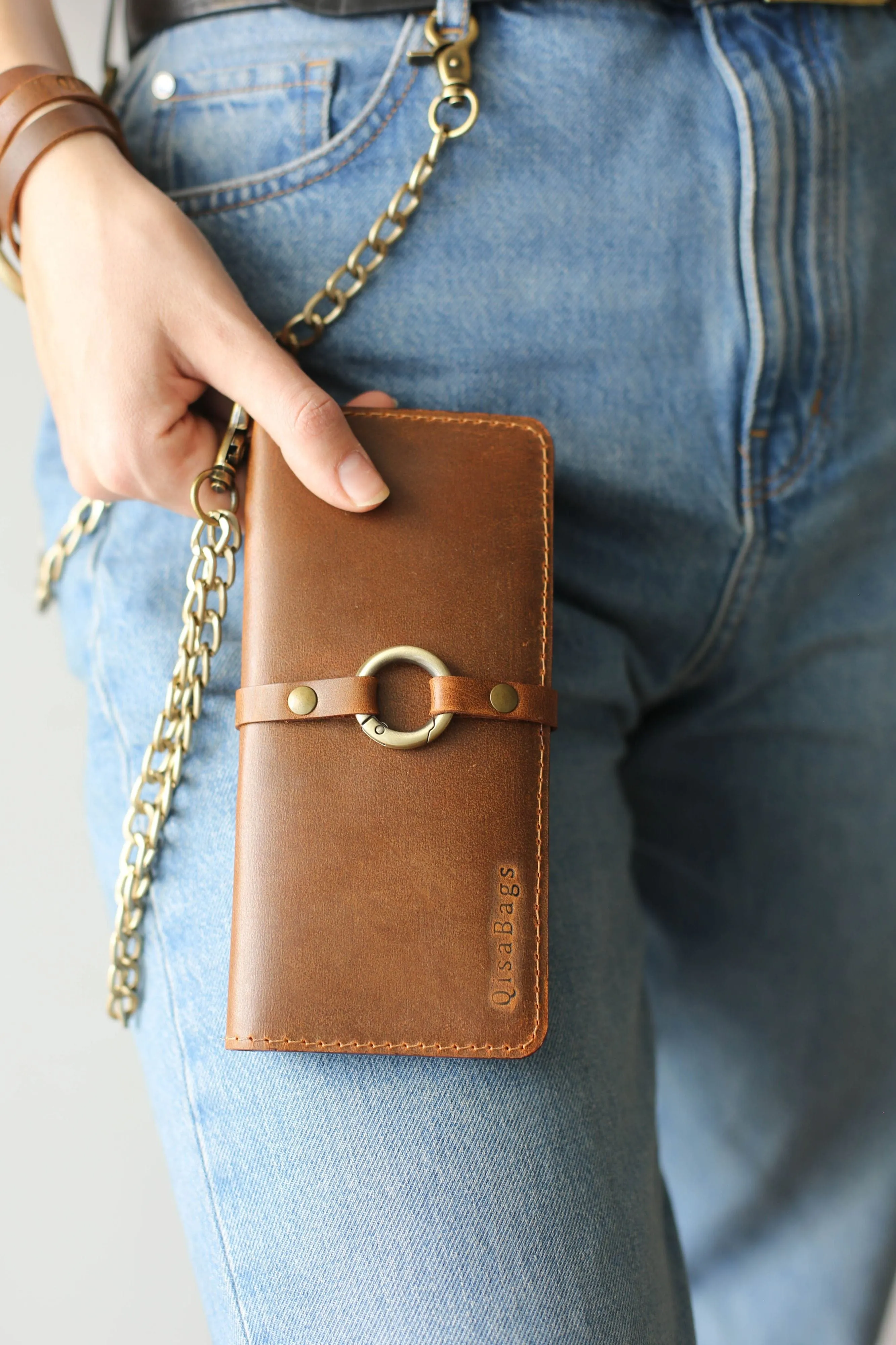 Women's Bifold Coffee Brown Leather Wallet - N01 - Ring Closure