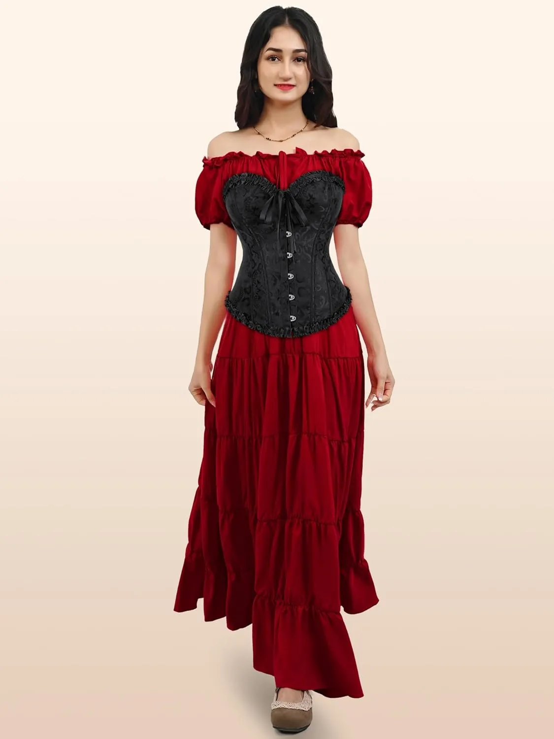 Zhitunemi Black Corset Top for Women Pirate Corsets Shapewear Steampunk Corset Overbust
