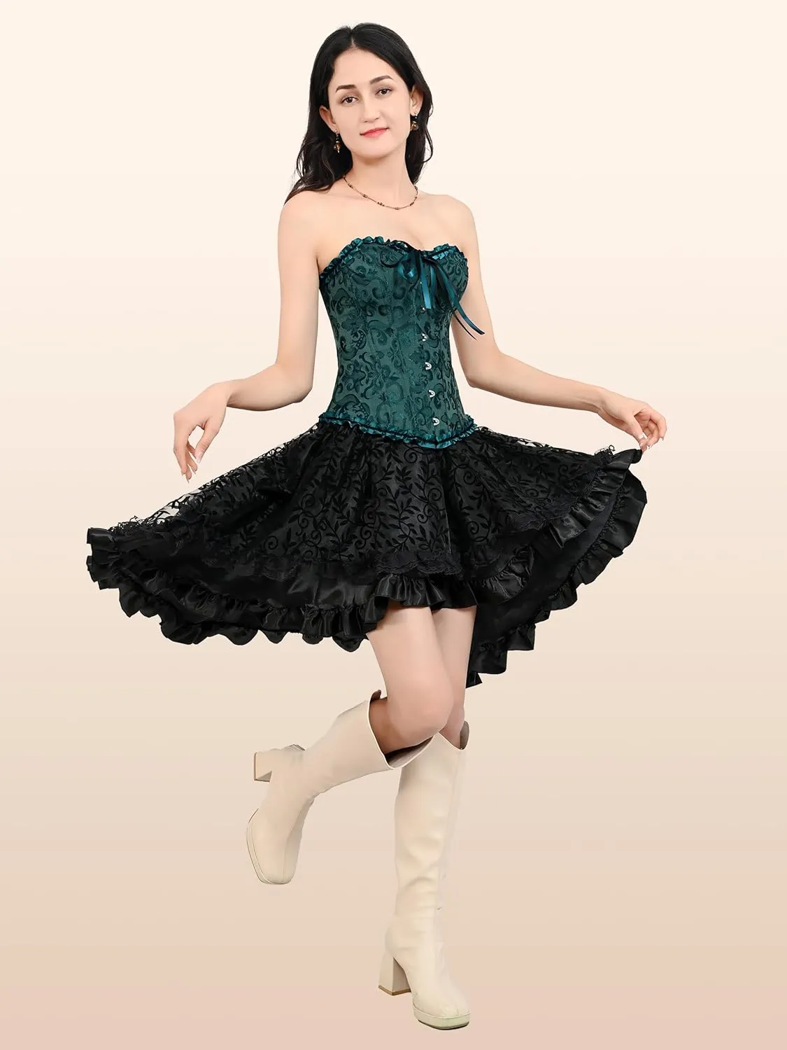Zhitunemi Black Corset Top for Women Pirate Corsets Shapewear Steampunk Corset Overbust