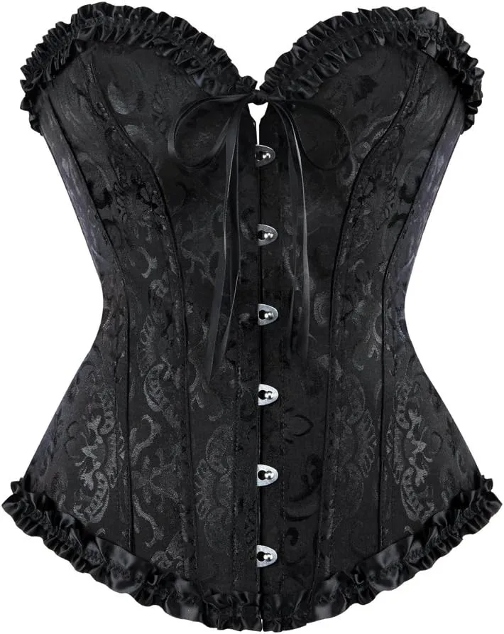 Zhitunemi Black Corset Top for Women Pirate Corsets Shapewear Steampunk Corset Overbust