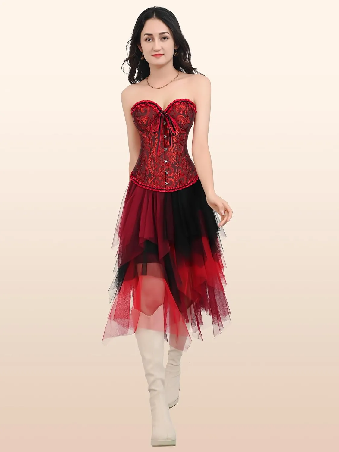Zhitunemi Black Corset Top for Women Pirate Corsets Shapewear Steampunk Corset Overbust