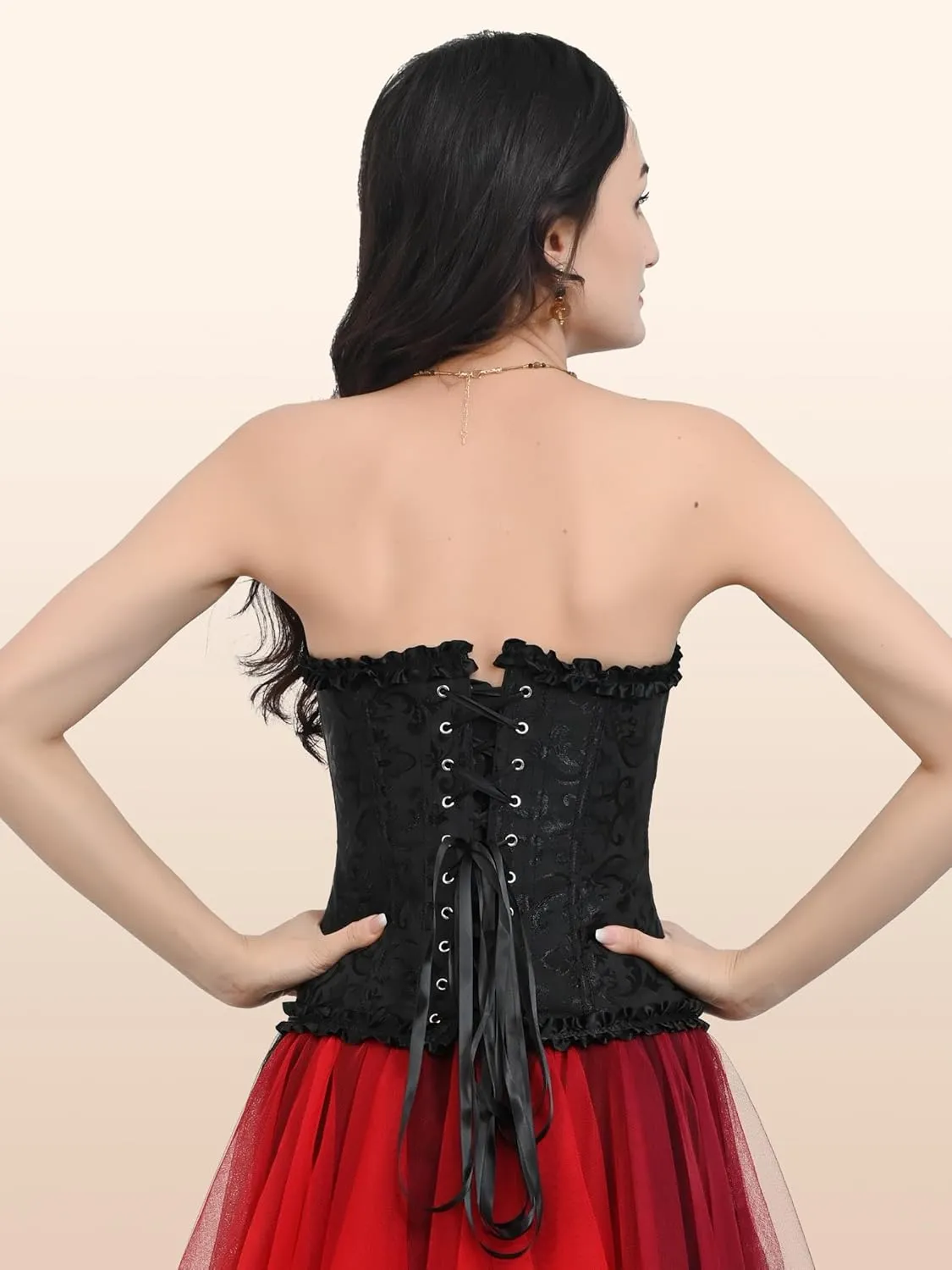 Zhitunemi Black Corset Top for Women Pirate Corsets Shapewear Steampunk Corset Overbust