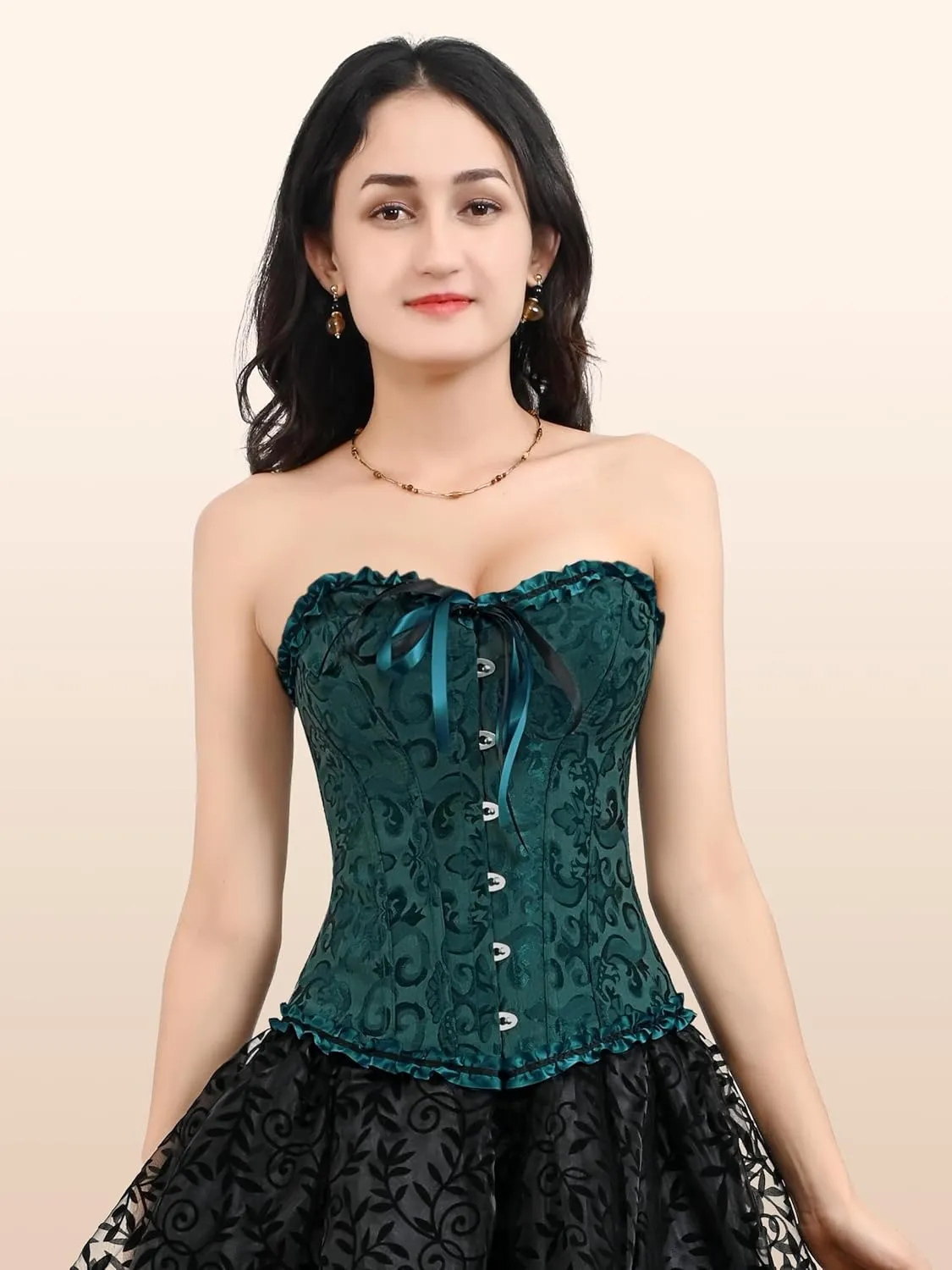 Zhitunemi Black Corset Top for Women Pirate Corsets Shapewear Steampunk Corset Overbust
