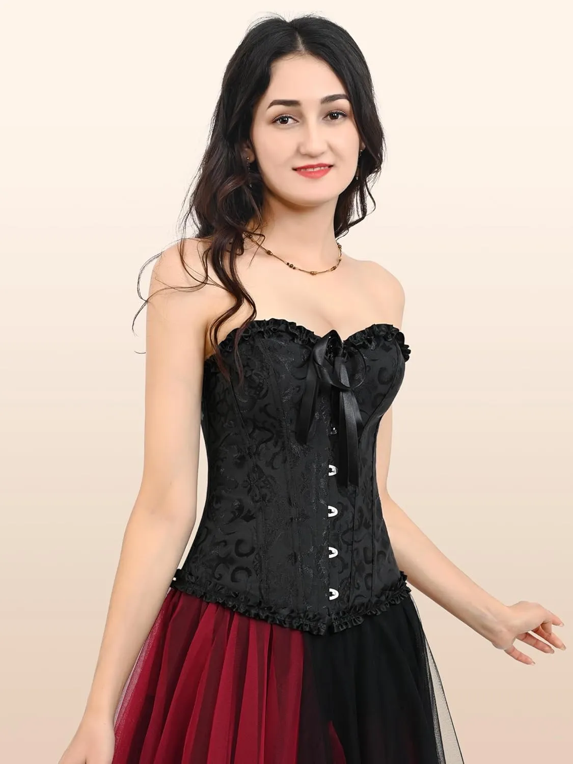 Zhitunemi Black Corset Top for Women Pirate Corsets Shapewear Steampunk Corset Overbust